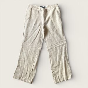 Ralph Lauren Sport Womens Linen Pants Cream Size 12 Wide Leg Midrise y2K